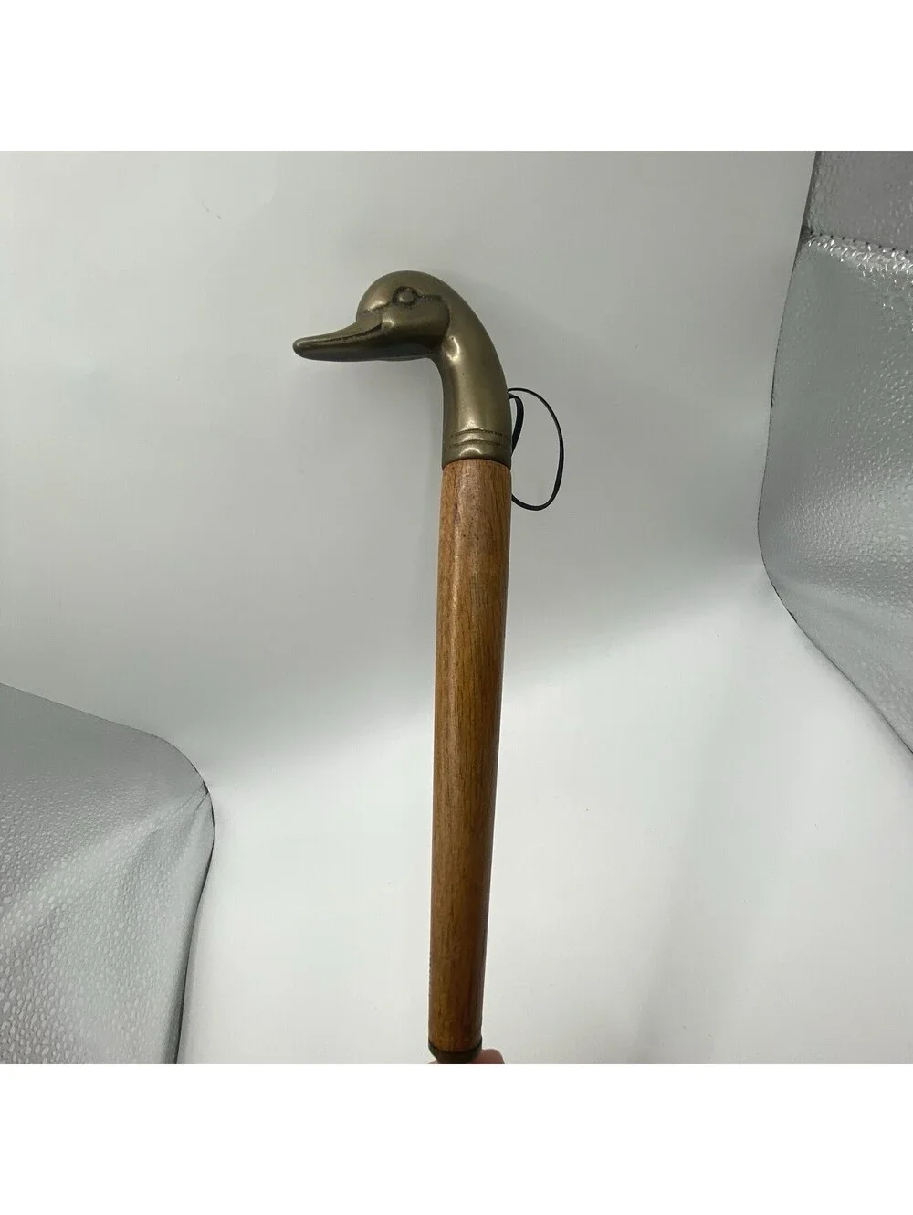 Brass Vintage Mallard Duck Head Shoe Horn Wood Handle 17